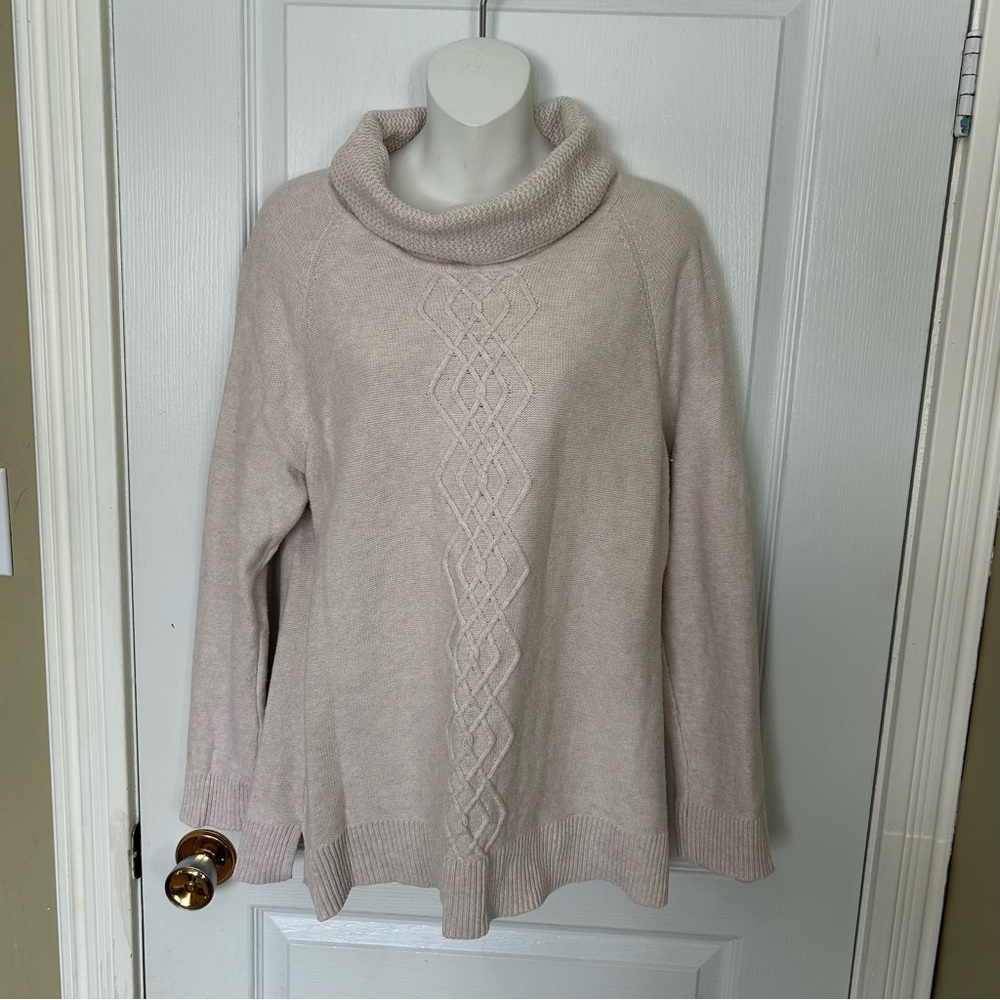Karen Scott Soft Beige Cowl Neck Sweater XL Women Cable Knit